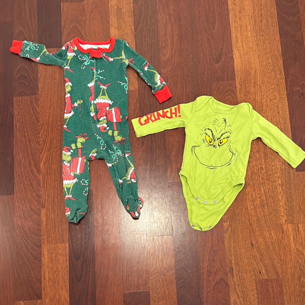 Green Grinch Kids One Piece pajamas and onesie